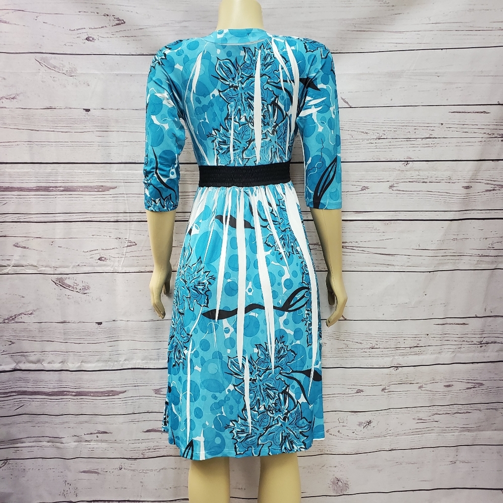 sam & max small deep vneck blue stretch 3/4 dress ( 5 for $20 ) - Picture 5 of 7
